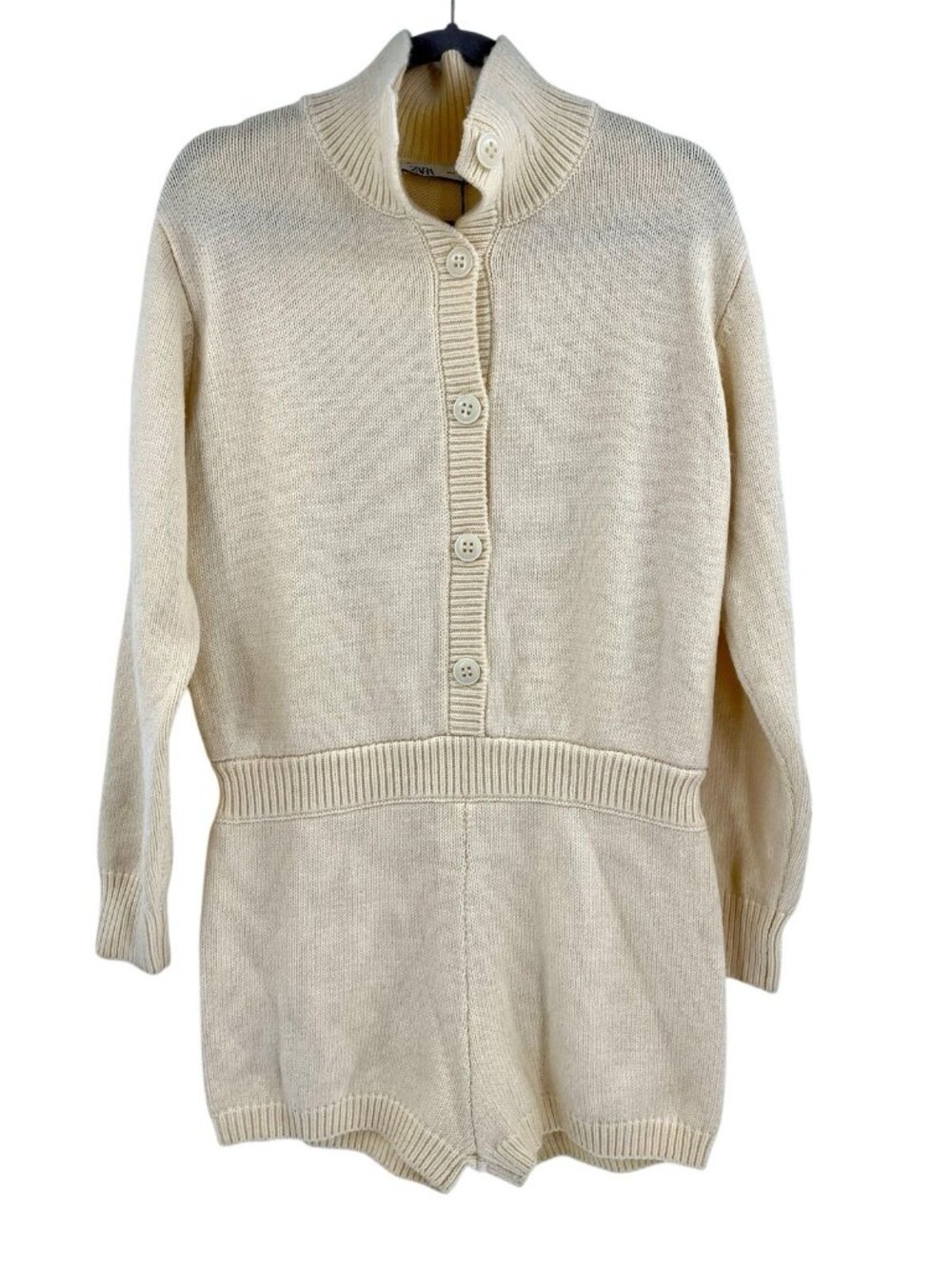 ZARA Women's Ivory Limited Edition Long Sleeve Button Front Sweater Romper NWT L